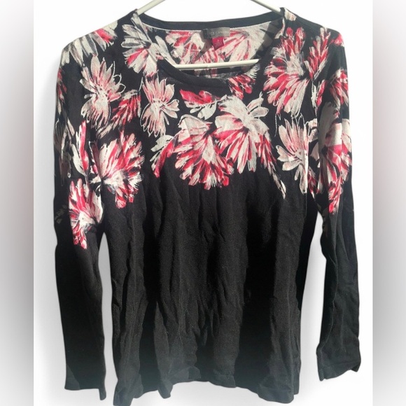 Vince Camuto Women’s Black  Pink Floral Long Sleeve Casual Work Sweater Small - Picture 1 of 5